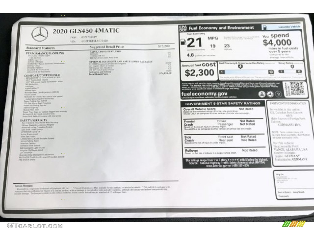 2020 Mercedes-Benz GLS 450 4Matic Window Sticker Photo #135346816
