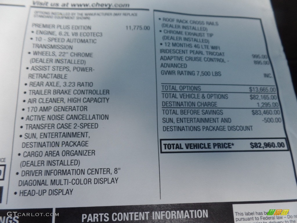 2020 Chevrolet Suburban Premier 4WD Window Sticker Photo #135347170