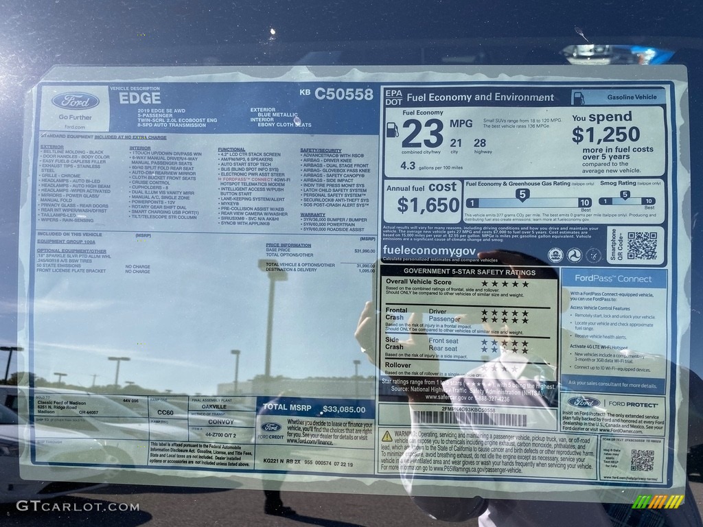 2019 Ford Edge SE AWD Window Sticker Photos