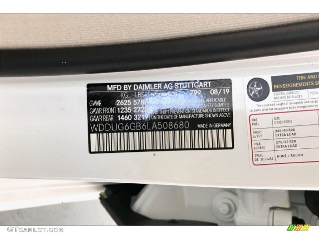 2020 S Color Code 799 for designo Diamond White Metallic Photo #135348683