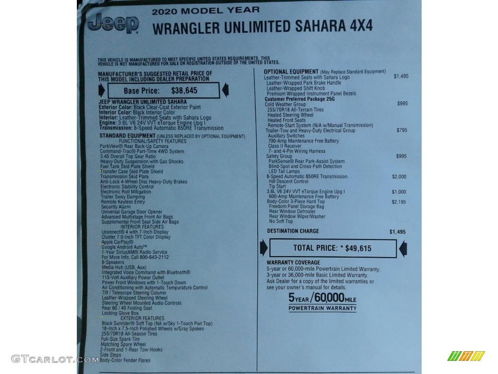 2020 Wrangler Unlimited Sahara 4x4 - Black / Black photo #32