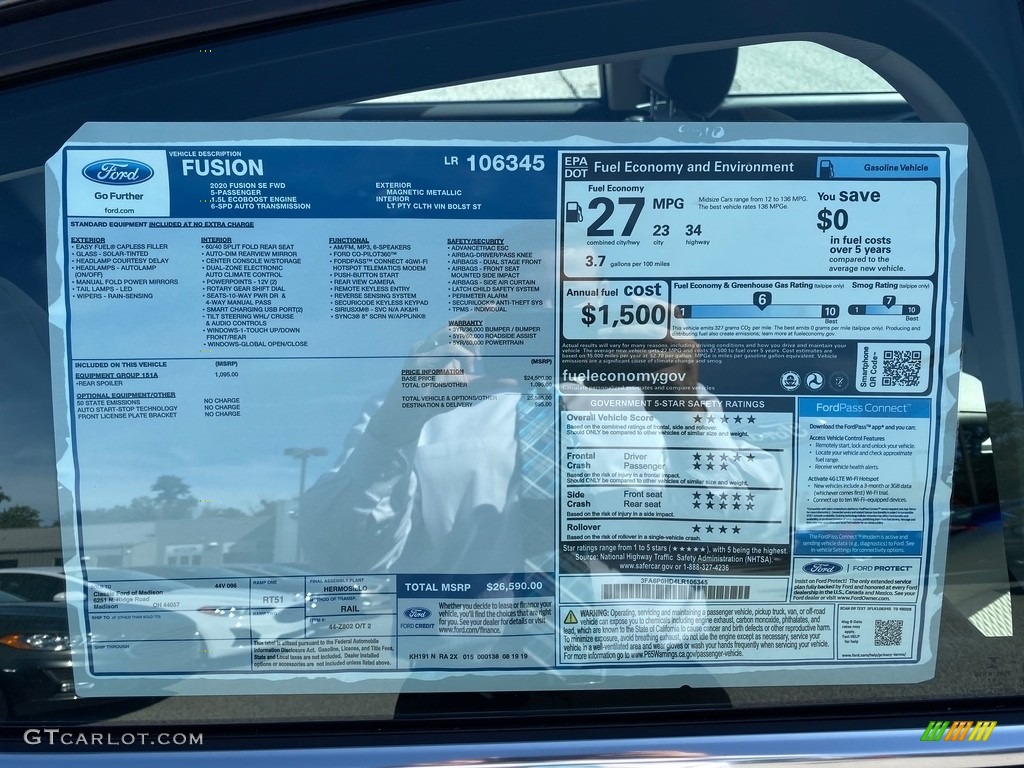 2020 Ford Fusion SE Window Sticker Photo #135355439