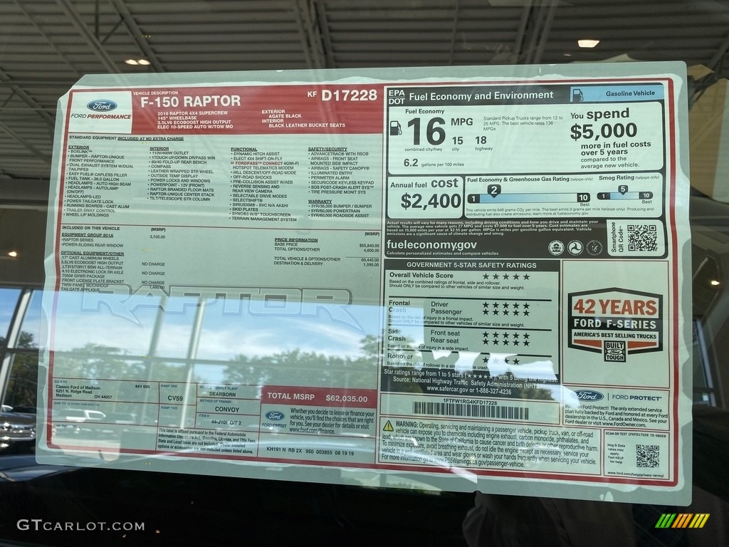 2019 Ford F150 SVT Raptor SuperCrew 4x4 Window Sticker Photo #135356609