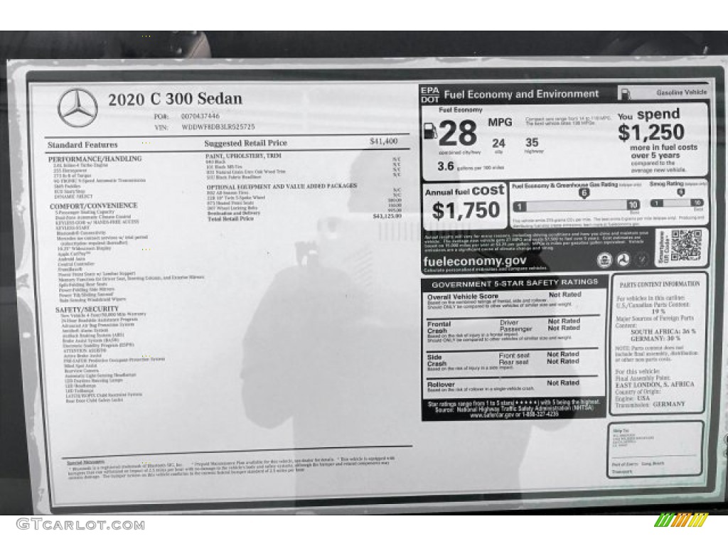 2020 Mercedes-Benz C 300 Sedan Window Sticker Photo #135359900