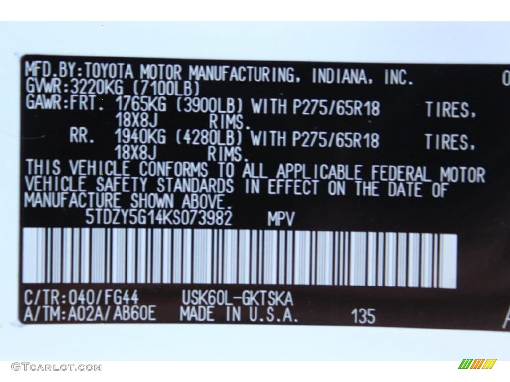 2019 Sequoia Color Code 040 for Super White Photo #135372476
