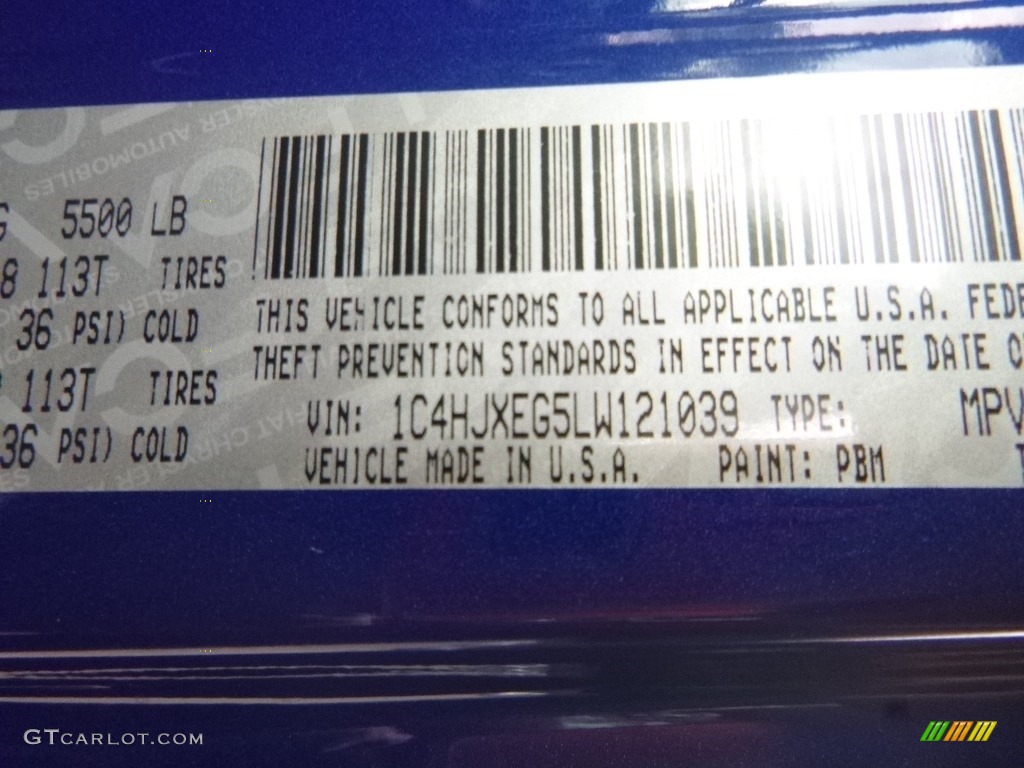 2020 Wrangler Unlimited Color Code PBM for Ocean Blue Metallic Photo #135374939