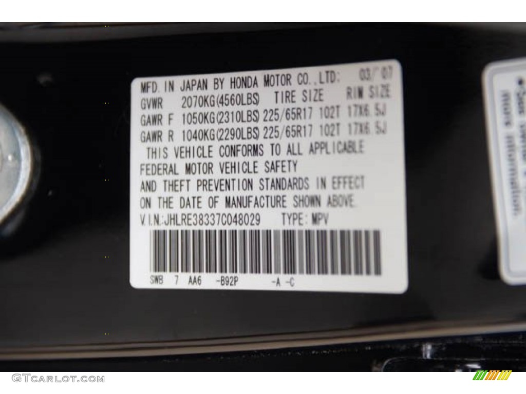 2007 CR-V LX - Nighthawk Black Pearl / Black photo #35