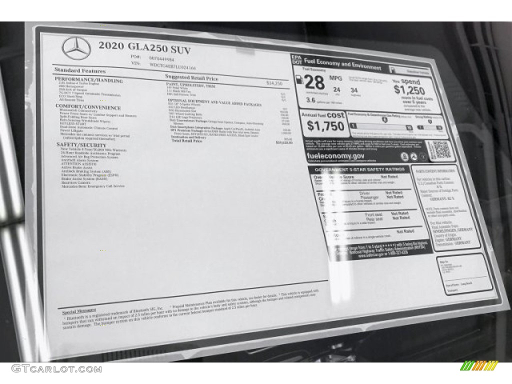 2020 Mercedes-Benz GLA 250 Window Sticker Photo #135381188
