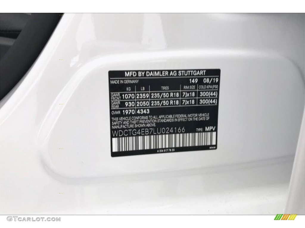 2020 GLA Color Code 149 for Polar White Photo #135381203