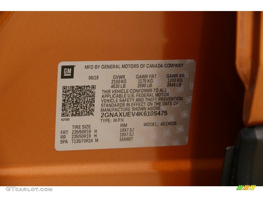 2019 Equinox LT AWD - Orange Burst Metallic / Medium Ash Gray photo #22