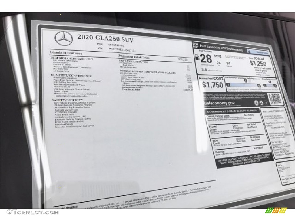 2020 Mercedes-Benz GLA 250 Window Sticker Photo #135381659