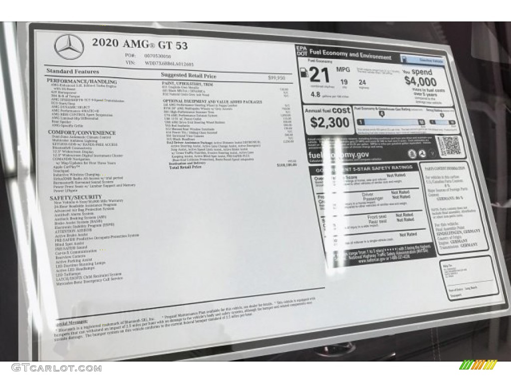 2020 Mercedes-Benz AMG GT 53 Window Sticker Photo #135396737