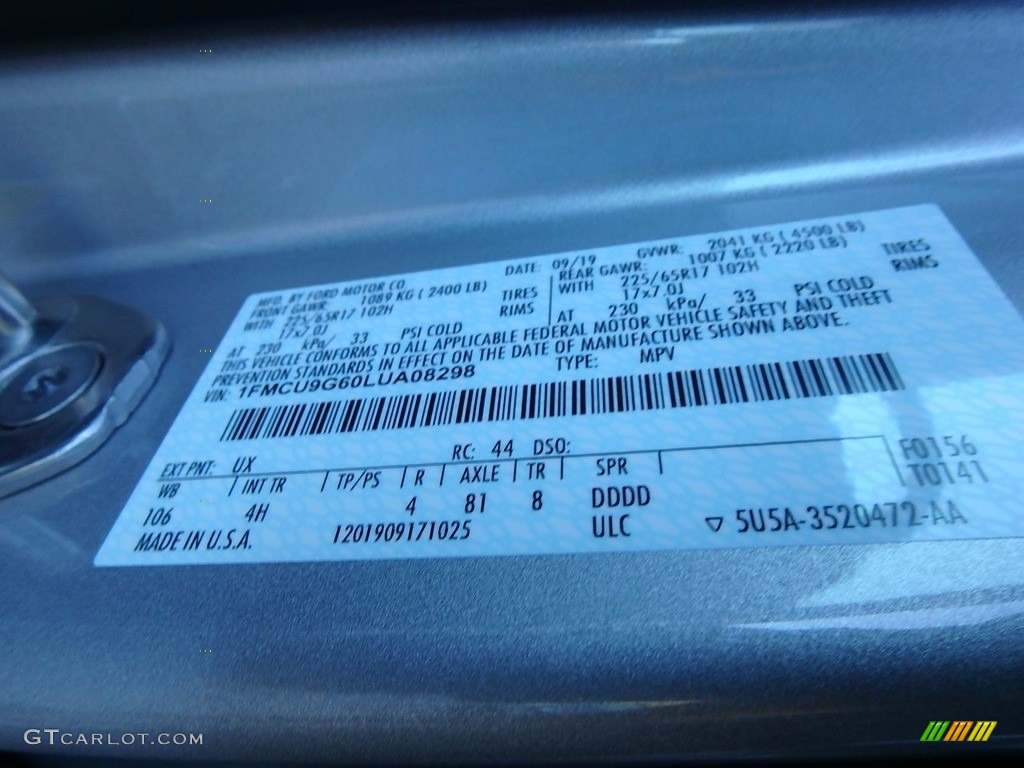 2020 Escape Color Code UX for Ingot Silver Metallic Photo #135397862