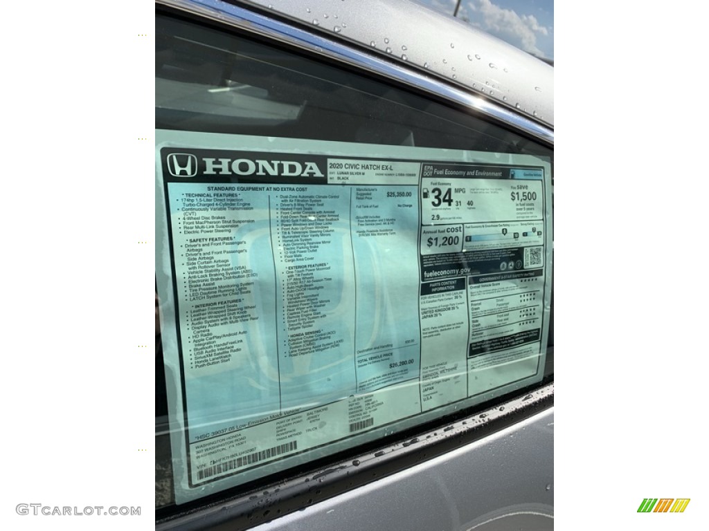 2020 Honda Civic EX-L Hatchback Window Sticker Photo #135470648