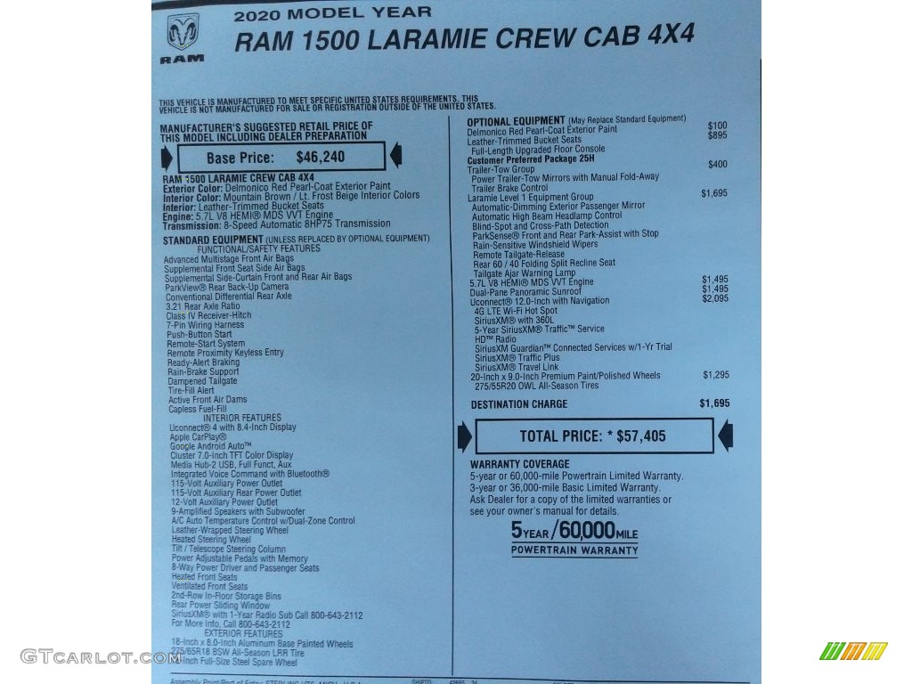 2020 1500 Laramie Crew Cab 4x4 - Delmonico Red Pearl / Light Frost Beige/Mountain Brown photo #37