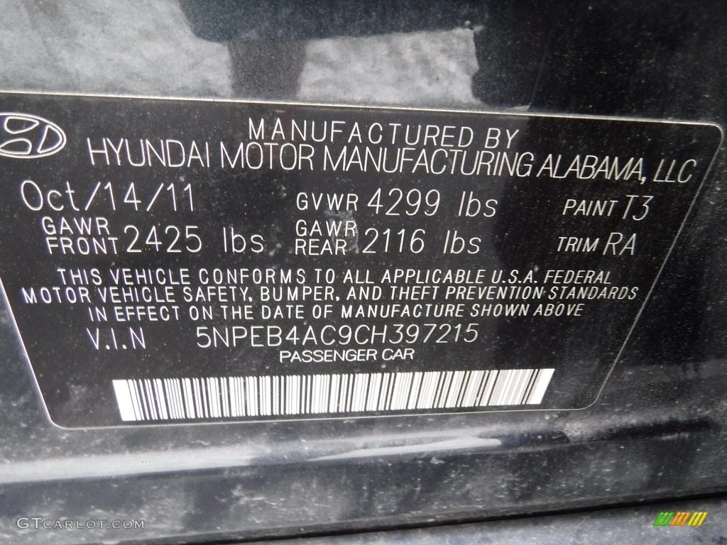 2012 Sonata GLS - Pacific Blue Pearl / Gray photo #23