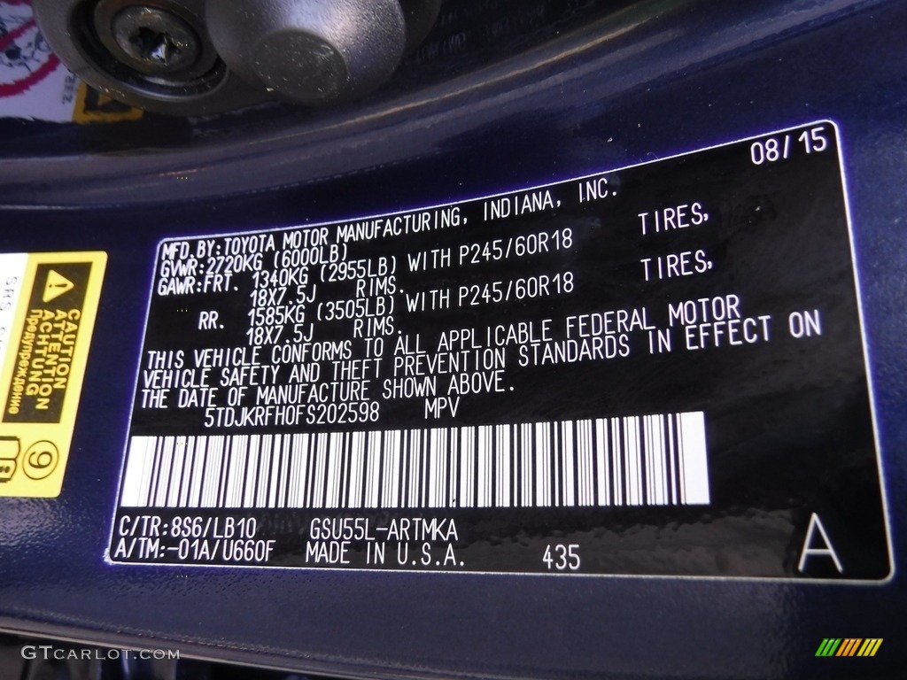 2015 Highlander XLE AWD - Nautical Blue Metallic / Ash photo #33