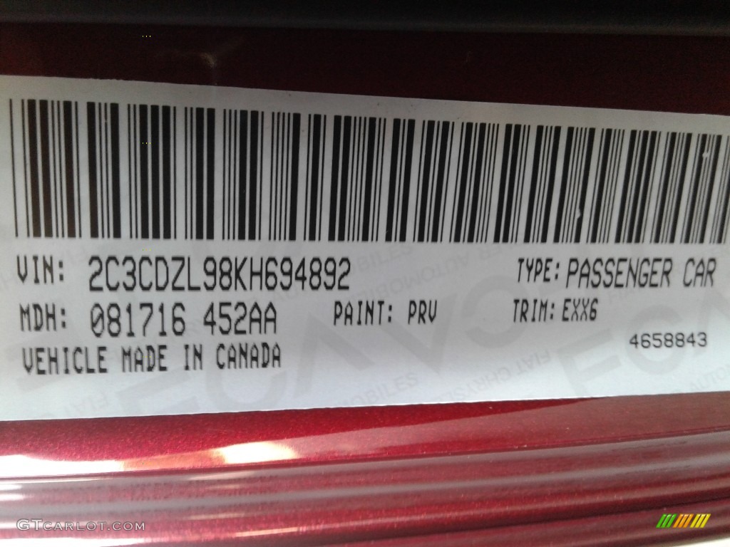 2019 Challenger Color Code PRV for Octane Red Pearl Photo #135499676