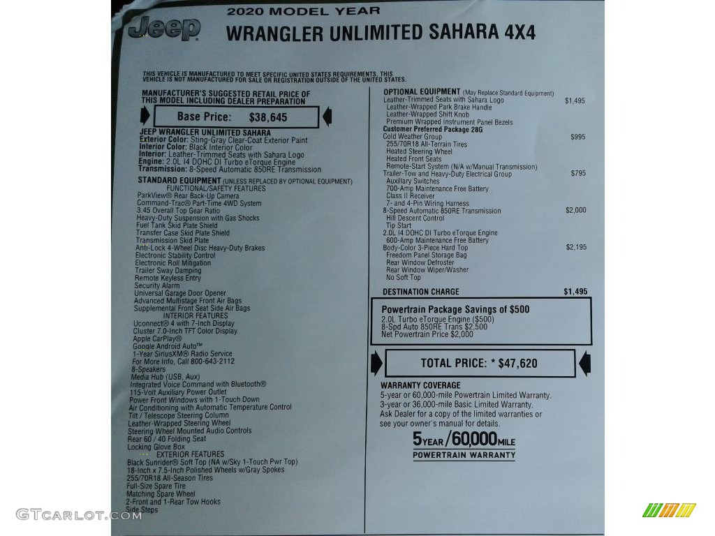 2020 Wrangler Unlimited Sahara 4x4 - Sting-Gray / Black photo #32