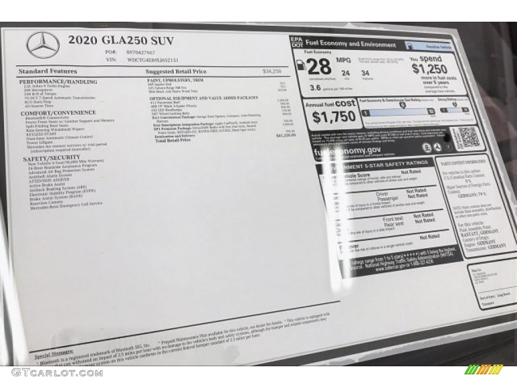 2020 Mercedes-Benz GLA 250 Window Sticker Photo #135509228