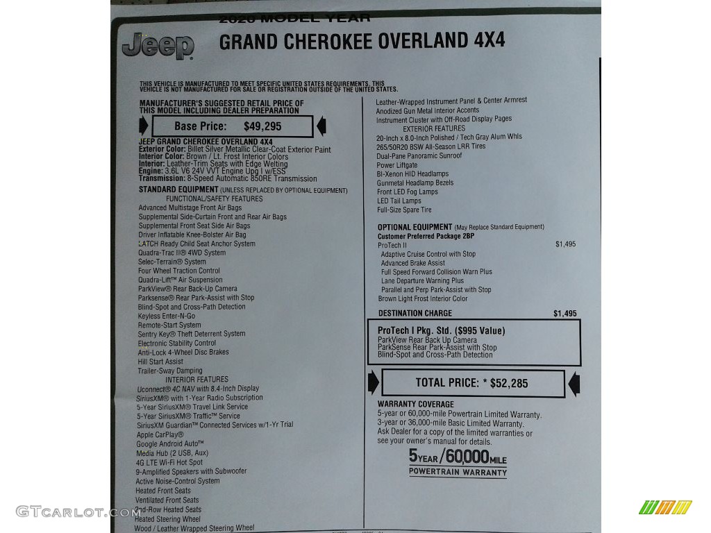 2020 Grand Cherokee Overland 4x4 - Billet Silver Metallic / Light Frost/Brown photo #40