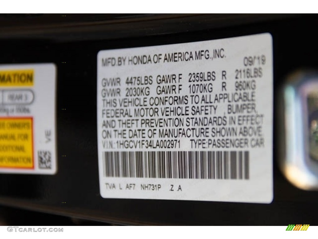 2020 Accord Color Code NH731P for Crystal Black Pearl Photo #135543627