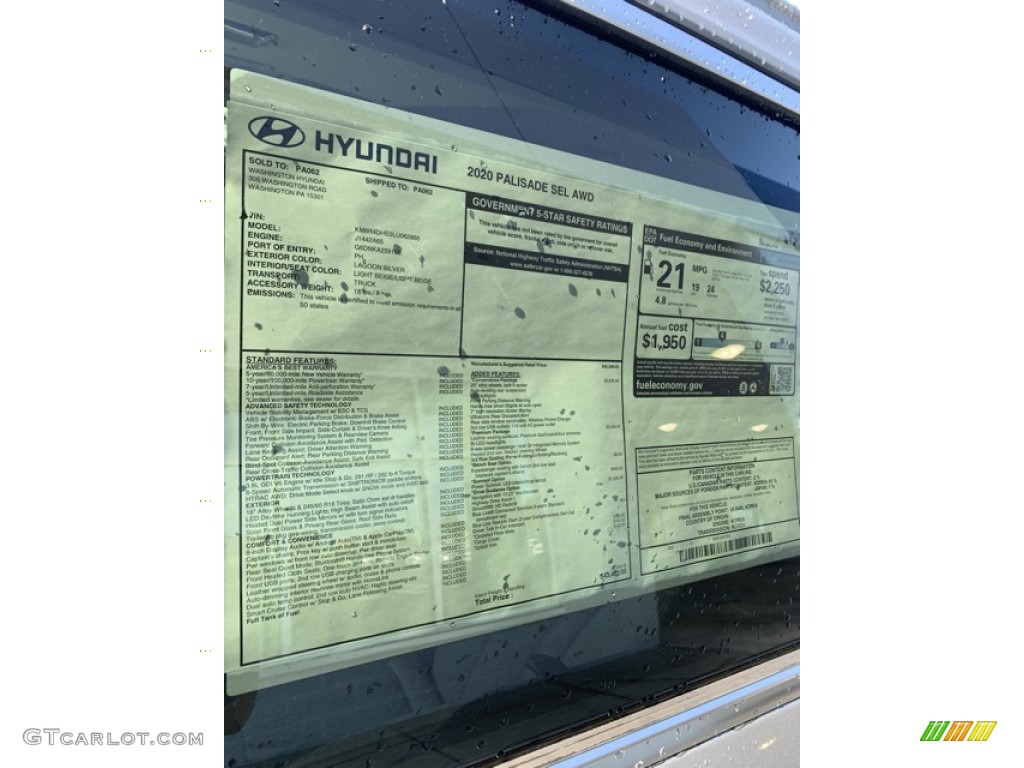 2020 Hyundai Palisade SEL AWD Window Sticker Photos