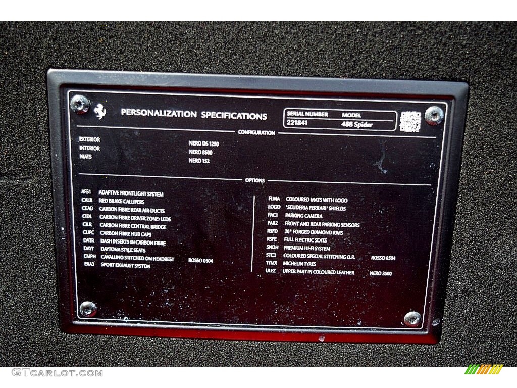 2017 Ferrari 488 Spider Standard 488 Spider Model Info Tag Photos