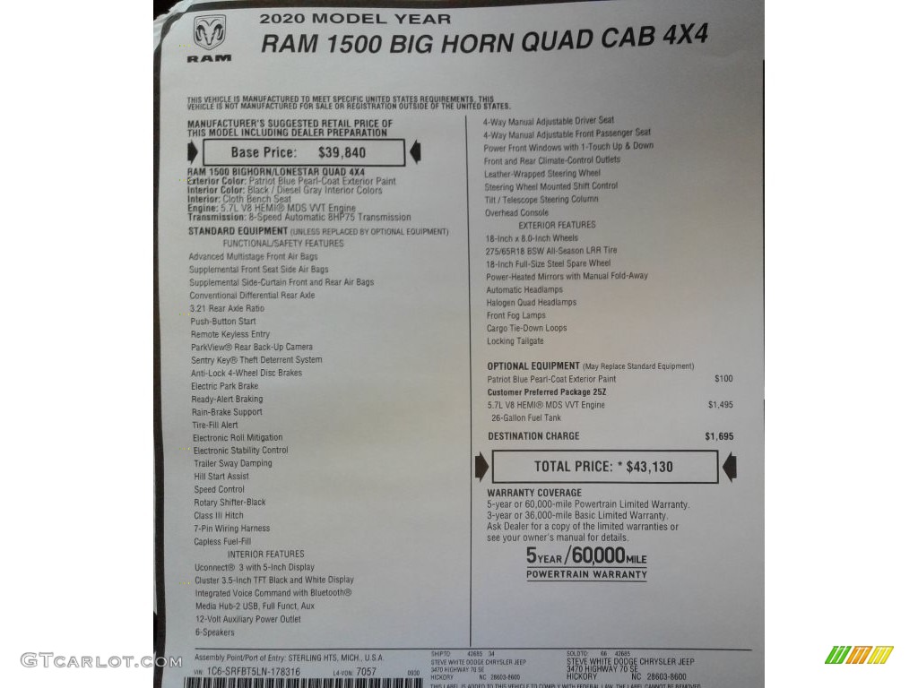 2020 1500 Big Horn Quad Cab 4x4 - Patriot Blue Pearl / Black/Diesel Gray photo #28