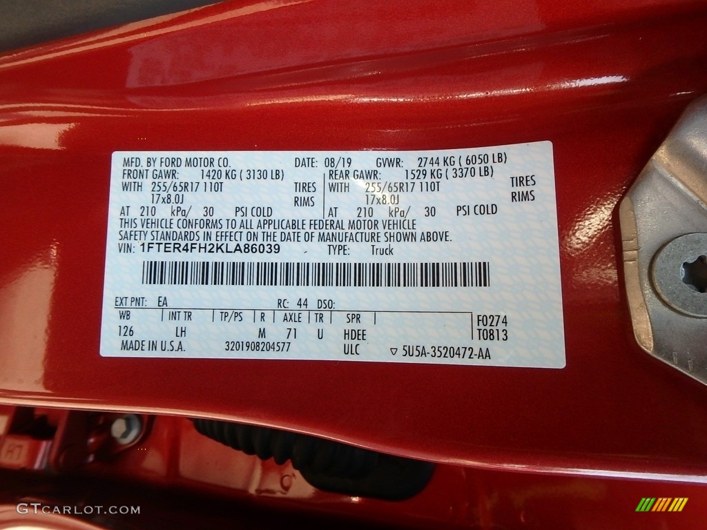 2019 Ranger Color Code EA for Hot Pepper Red Metallic Photo #135554729