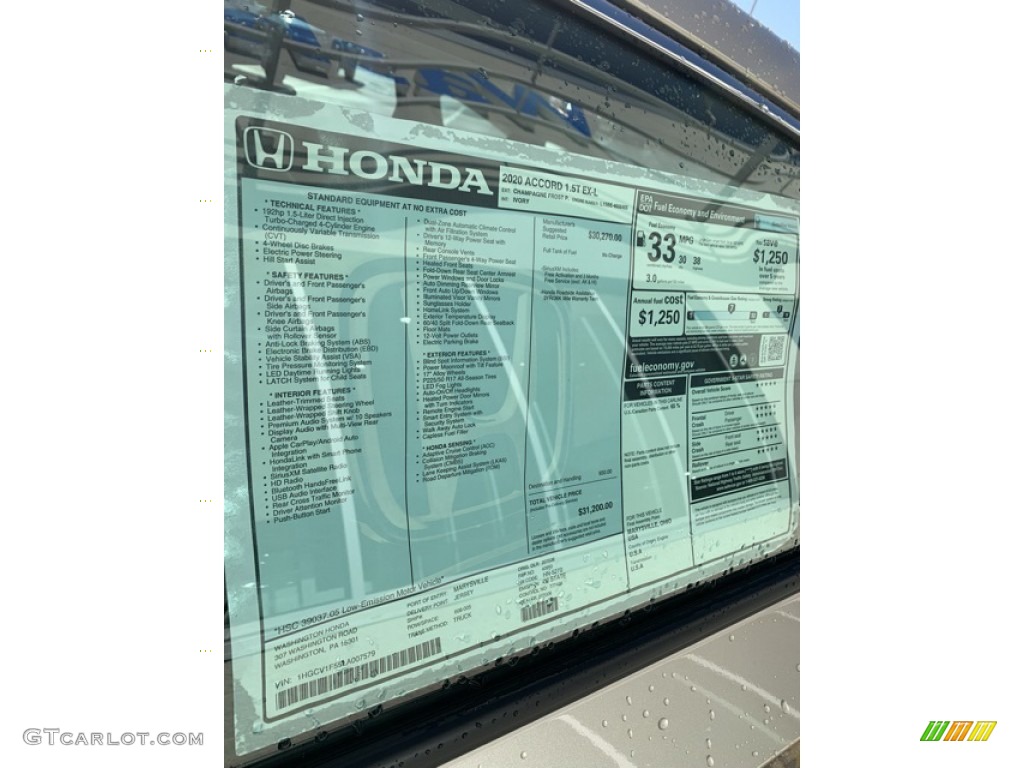 2020 Honda Accord EX-L Sedan Window Sticker Photo #135563780