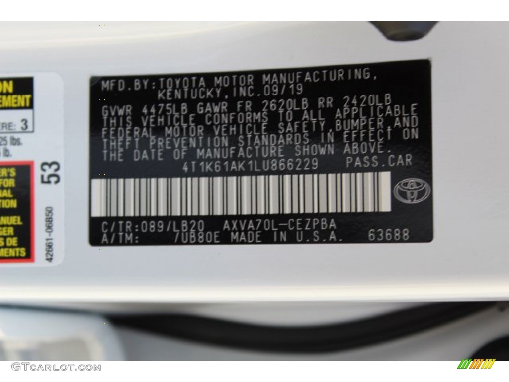 2020 Camry Color Code 089 for Wind Chill Pearl Photo #135566459