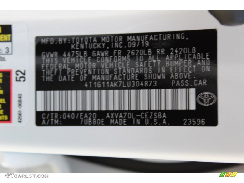 2020 Camry Color Code 040 for Super White Photo #135566834