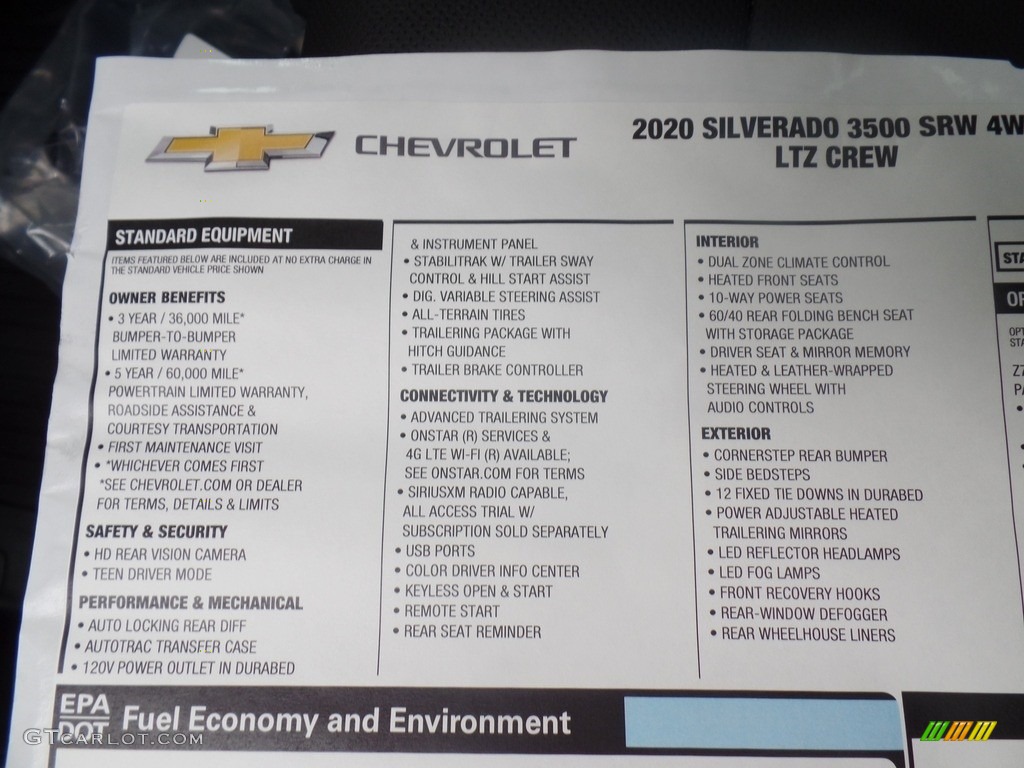 2020 Chevrolet Silverado 3500HD LTZ Crew Cab 4x4 Window Sticker Photo #135580804