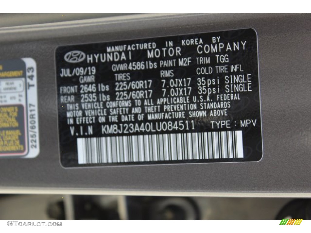 2020 Hyundai Tucson SE Color Code Photos