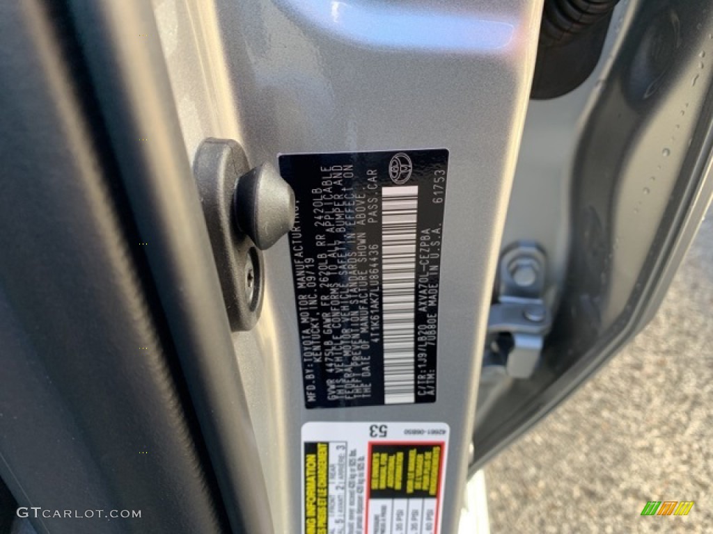 2020 Camry Color Code 1J9 for Celestial Silver Metallic Photo #135597048
