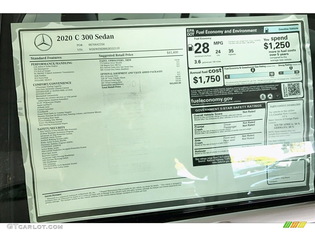 2020 Mercedes-Benz C 300 Sedan Window Sticker Photo #135624356