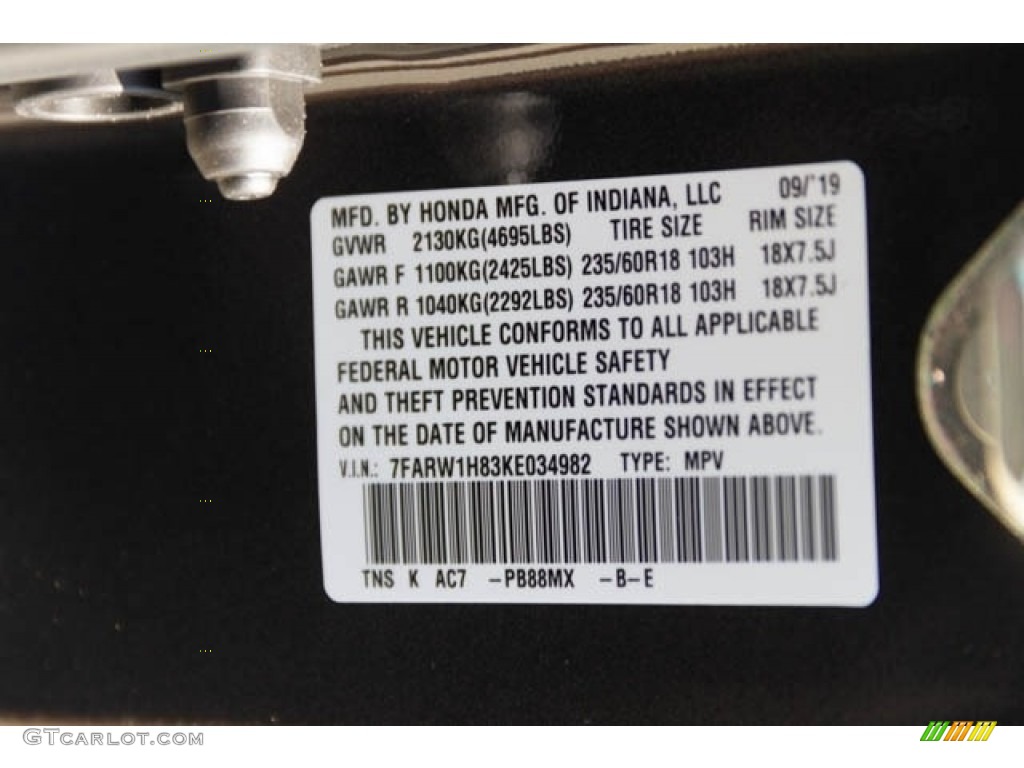 2019 CR-V Color Code PB88MX for Gunmetal Metallic Photo #135643165