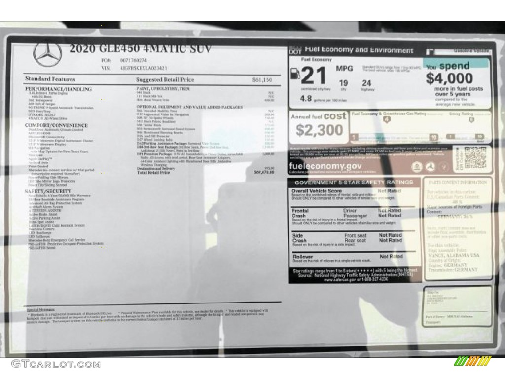 2020 Mercedes-Benz GLE 450 4Matic Window Sticker Photo #135656755