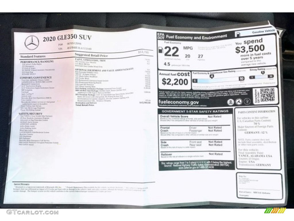 2020 Mercedes-Benz GLE 350 Window Sticker Photo #135665181