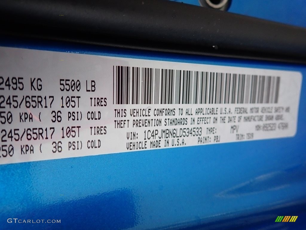 2020 Cherokee Color Code PBJ for Hydro Blue Pearl Photo #135673302