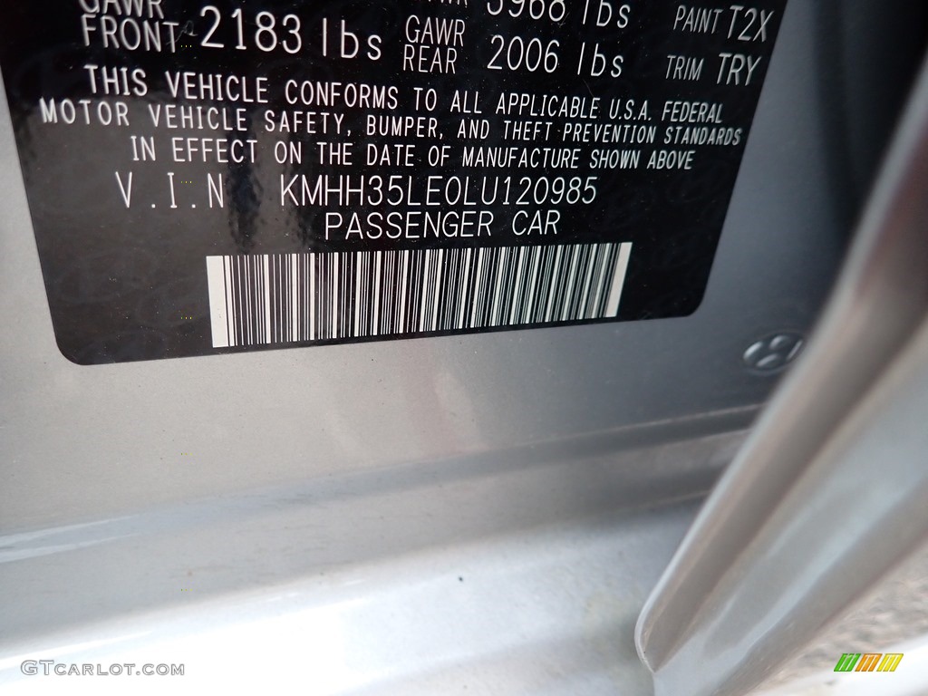 2020 Elantra GT Color Code T2X for Stellar Silver Photo #135684546