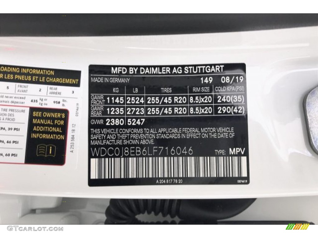 2020 GLC Color Code 149 for Polar White Photo #135689427