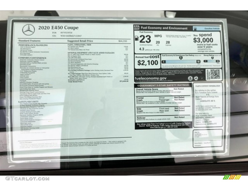 2020 Mercedes-Benz E 450 Coupe Window Sticker Photo #135689496