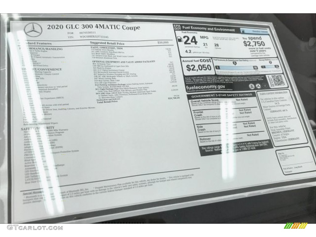 2020 Mercedes-Benz GLC 300 4Matic Coupe Window Sticker Photo #135696495