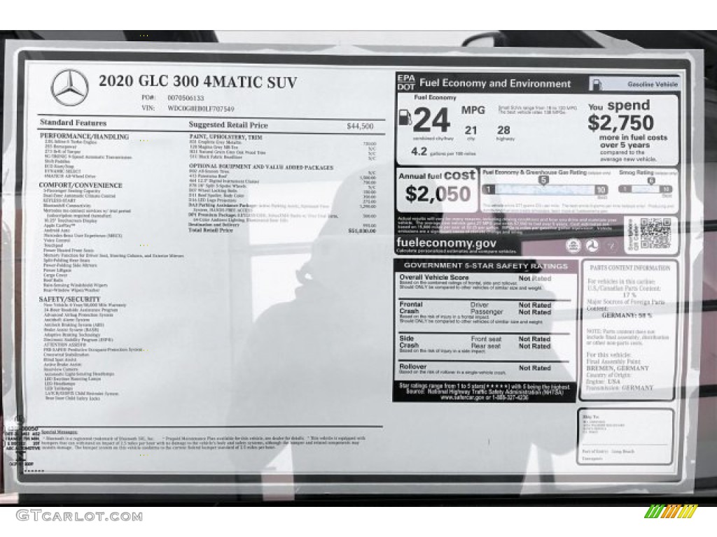 2020 Mercedes-Benz GLC 300 4Matic Window Sticker Photo #135696651