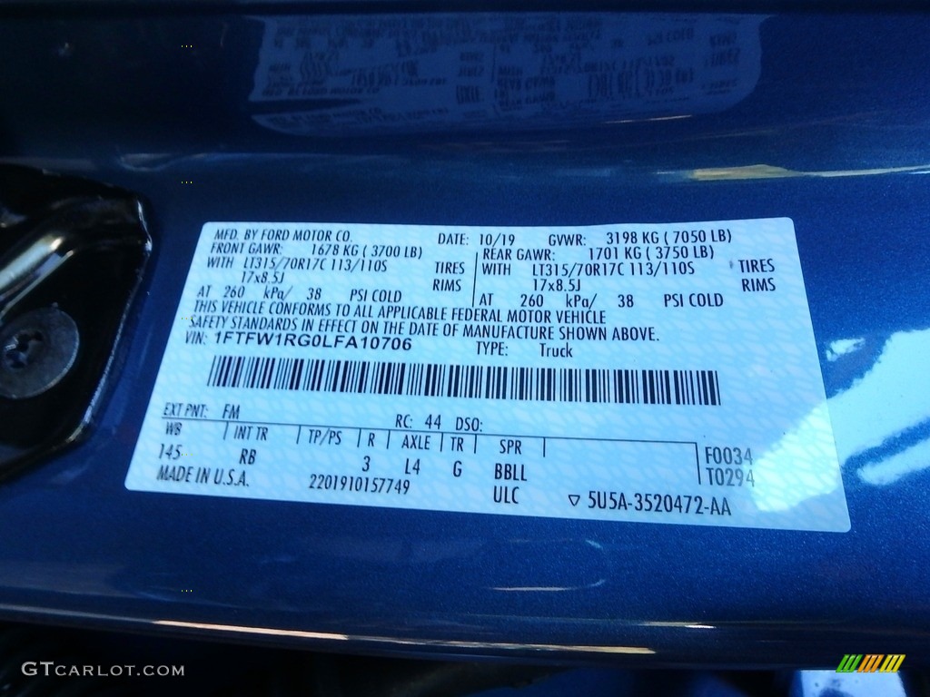 2020 F150 Color Code FM for Ford Performance Blue Photo #135699825