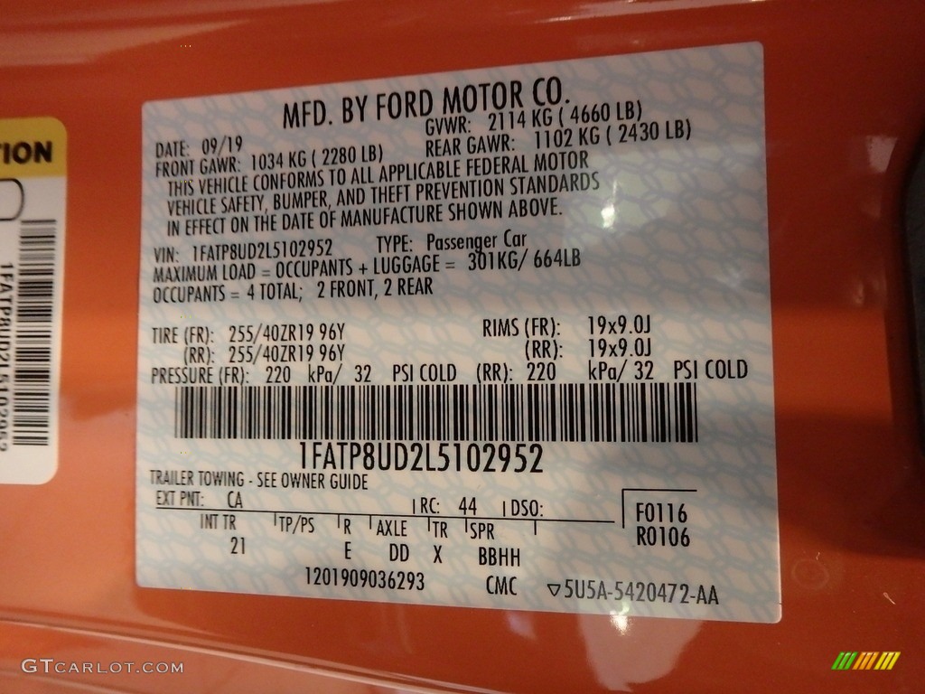 2020 Mustang Color Code CA for Twister Orange Photo #135700317