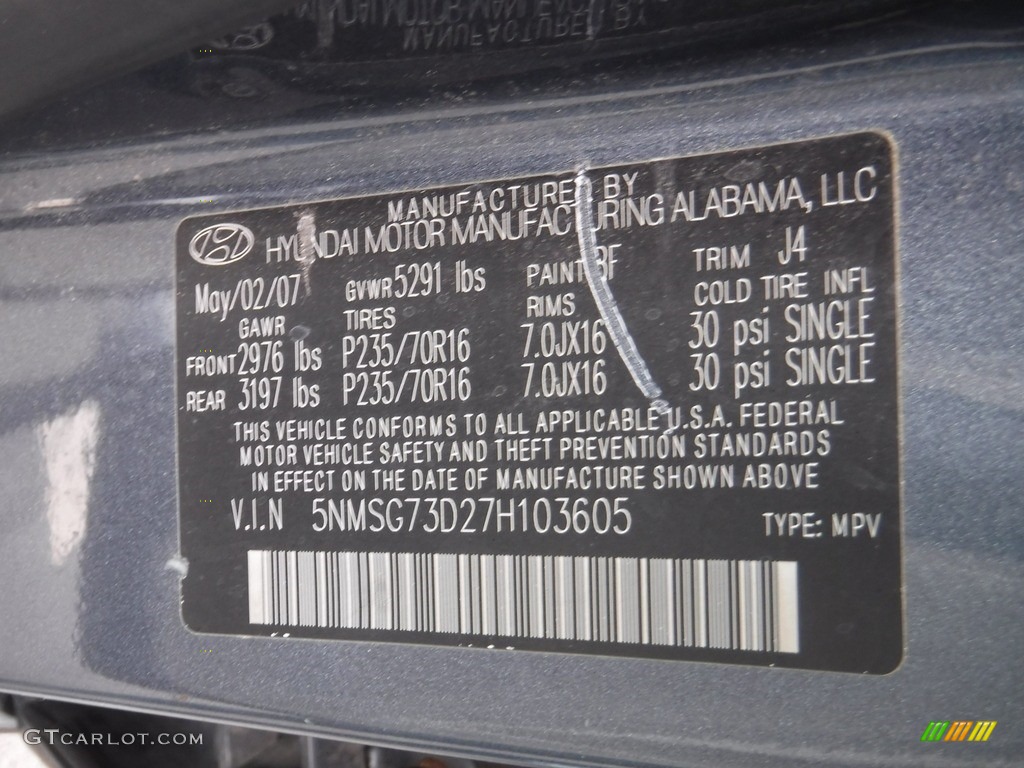 2007 Santa Fe GLS 4WD - Slate Blue / Gray photo #26