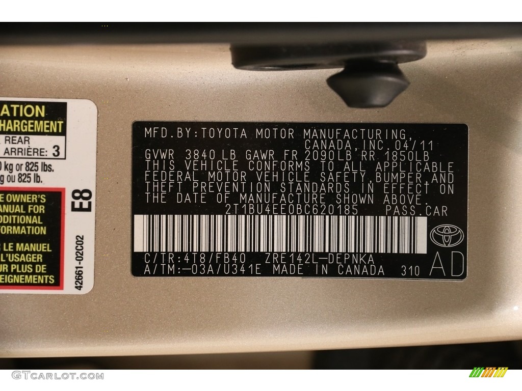 2011 Corolla LE - Sandy Beach Metallic / Bisque photo #17